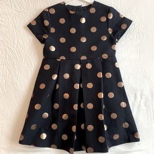 Jacadi Size 10 Formal Navy Blue dress with gold Polka Dots
